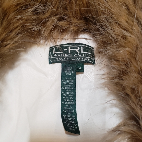 Lauren Ralph Lauren Active Puffer Coat Ivory with Faux Fur Collar Size Medium - Picture 12 of 16